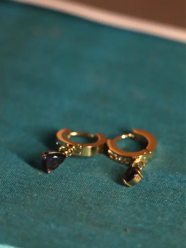 Amethyst Royale Teardrop Huggie Earrings - Image 2