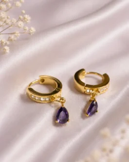 Amethyst Royale Teardrop Huggie Earrings