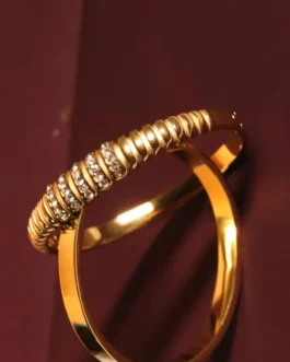 Celestial Crystal-Ribbed Statement Bangle