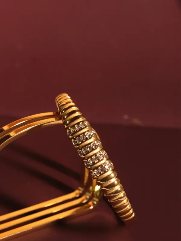 Celestial Crystal-Ribbed Statement Bangle - Image 2