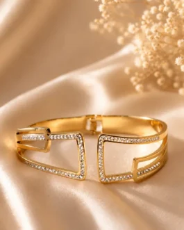 Frame Pavé Open-Front Statement Bangle