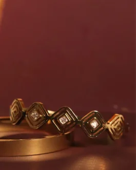 Geometric Diamond-Grid Gold Bangle