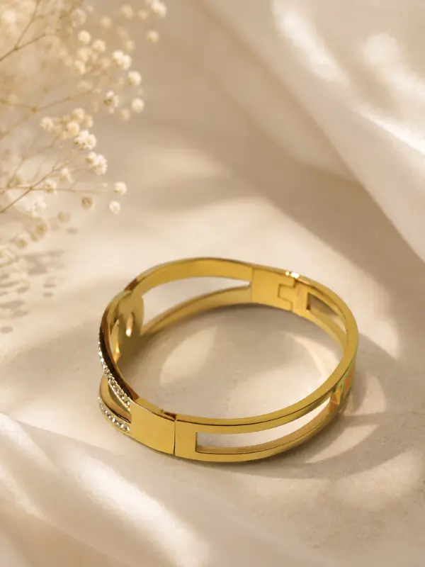 Geometric Pavé Dual-Band Cuff Bangle - Image 3