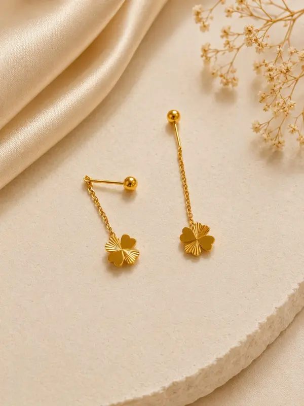 Golden Clover Chain Drop Earrings