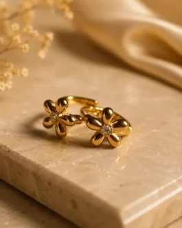 Golden Daisy Solitaire Huggie Hoops