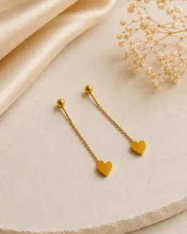Golden Heart Drop Chain Earrings