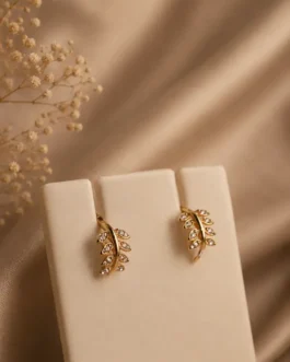 Golden Olive Vine Crystal Huggie Hoops