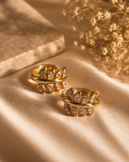Golden Olive Vine Crystal Huggie Hoops