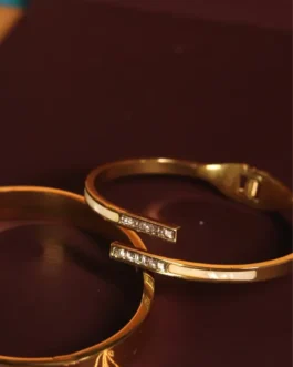 Horizon Inlaid Shell & Crystal Bypass Bangle