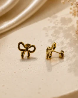 Petite Ribbon Gold Bow Stud Earrings